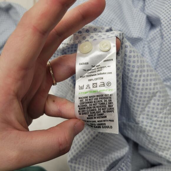 Ted Baker blue white allover print long sleeve button down shirt - Picture 7 of 7